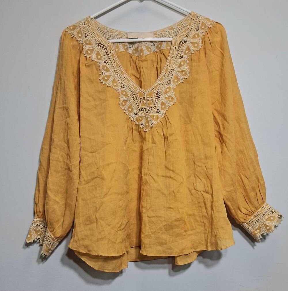 Vanessa bruno womens small peasant top yellow bohemian quiet luxury cotton